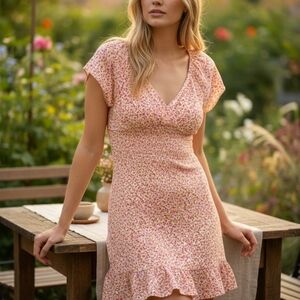 No Boundaries Floral Smocked Mini Dress Ditsy Floral, Ruffled Hem Cottagecore XL